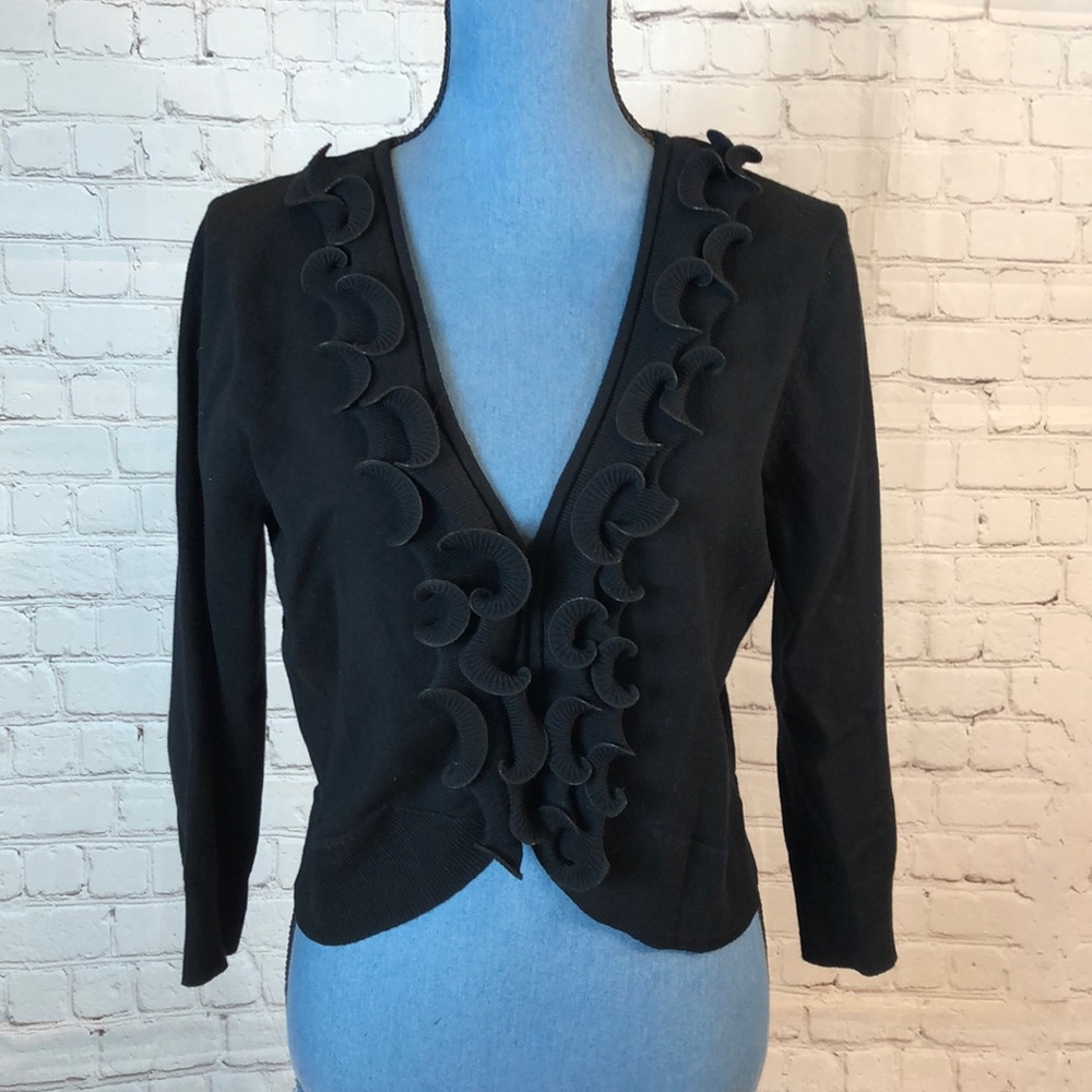 Cable & Gauge Black Cardigan Sweater Ruffles Medium